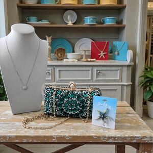 Vintage Green emerald clutch crossbody set